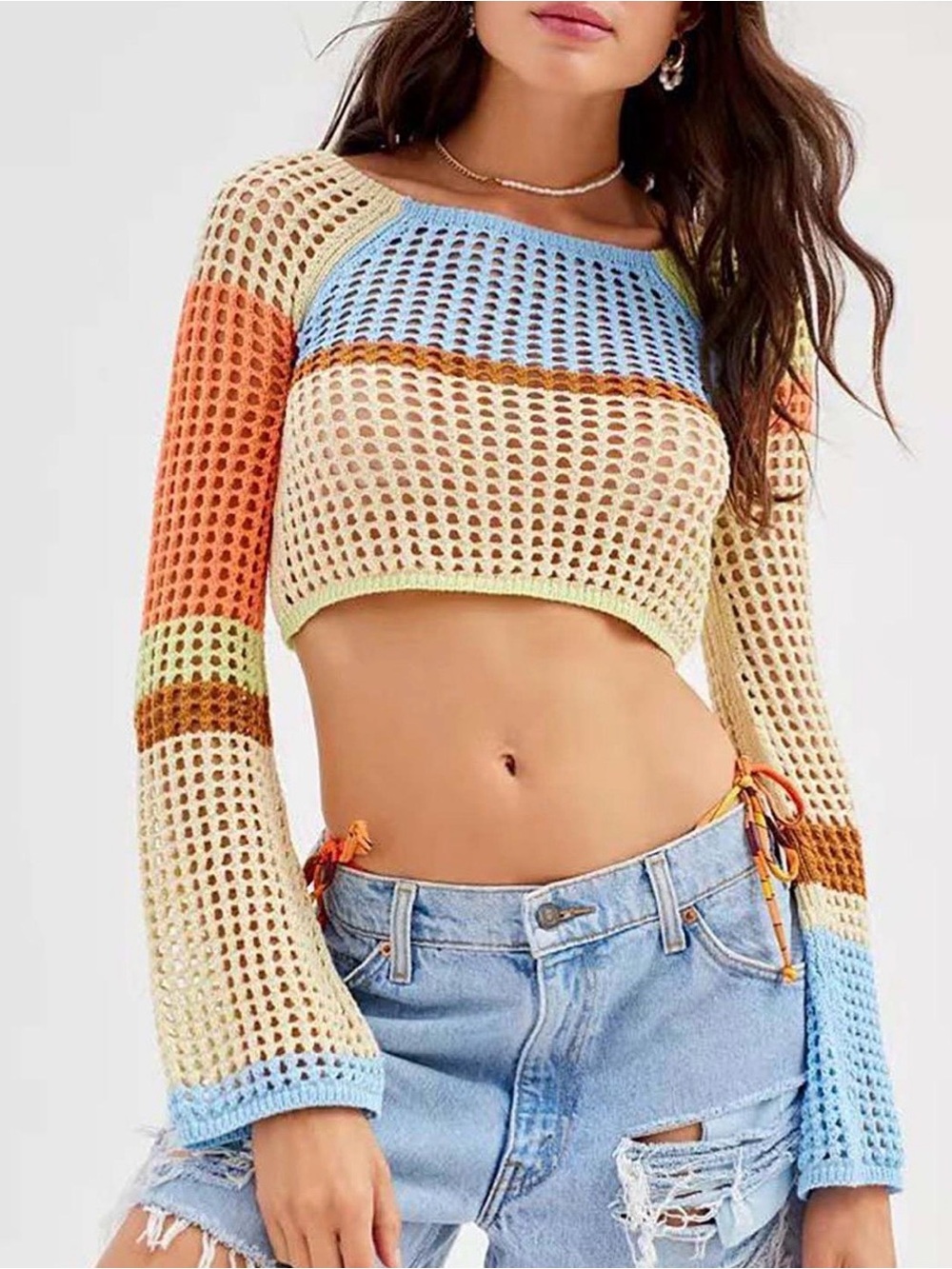 Urban Outfitters Crochet Open-Knit Cropped Sweater